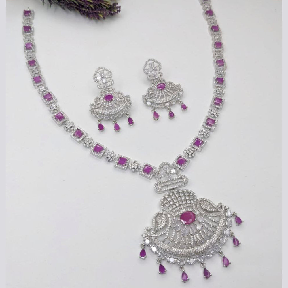 Aamrapali Silver Plated American Diamond Necklace Set