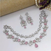 Aamrapali Silver Plated American Diamonds And Pearls Necklace Set