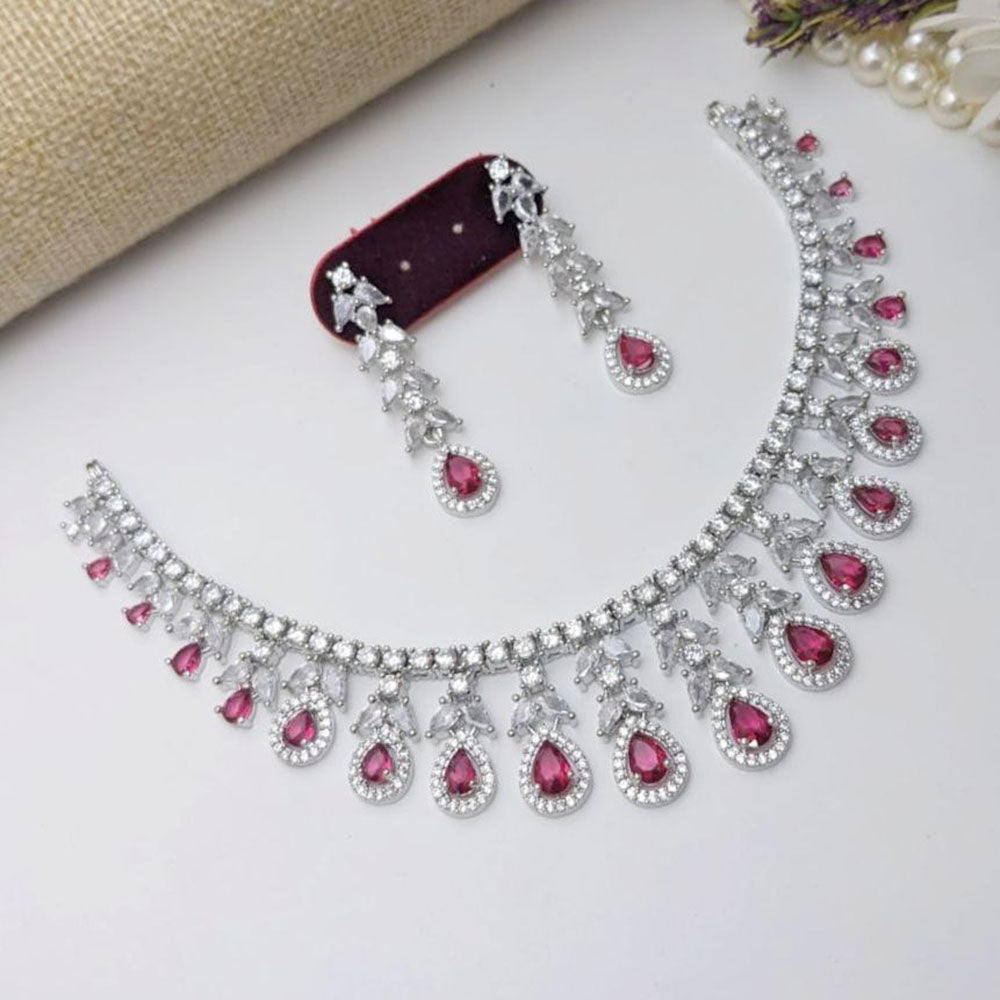 Aamrapali Silver Plated American Diamonds Necklace Set