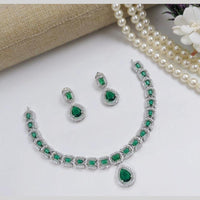 Aamrapali Glamour Silver Shine American Diamond Necklace Set