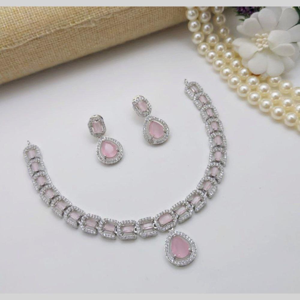 Aamrapali Glamour Silver Shine American Diamond Necklace Set