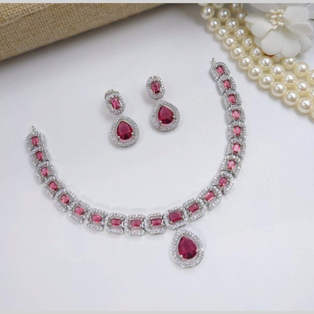 Aamrapali Glamour Silver Shine American Diamond Necklace Set