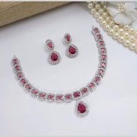 Aamrapali Glamour Silver Shine American Diamond Necklace Set