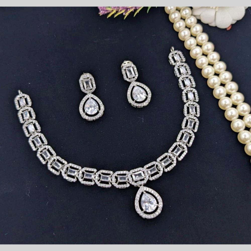 Aamrapali Glamour Silver Shine American Diamond Necklace Set