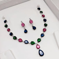 Aamrapali Glam Silver Plated American Daimonds Necklace Set