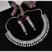 Aamrapali Glam Silver Plated American Daimonds Necklace Set 