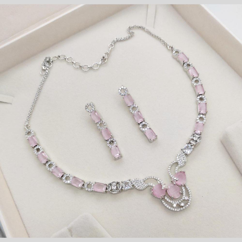 Aamrapali Glamour Silver Plated Shine American Diamond Necklace Set