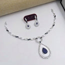 Aamrapali Glamour Silver Plated Shine American Diamond Meenakari Necklace Set