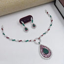 Aamrapali Glamour Silver Plated Shine American Diamond Meenakari Necklace Set
