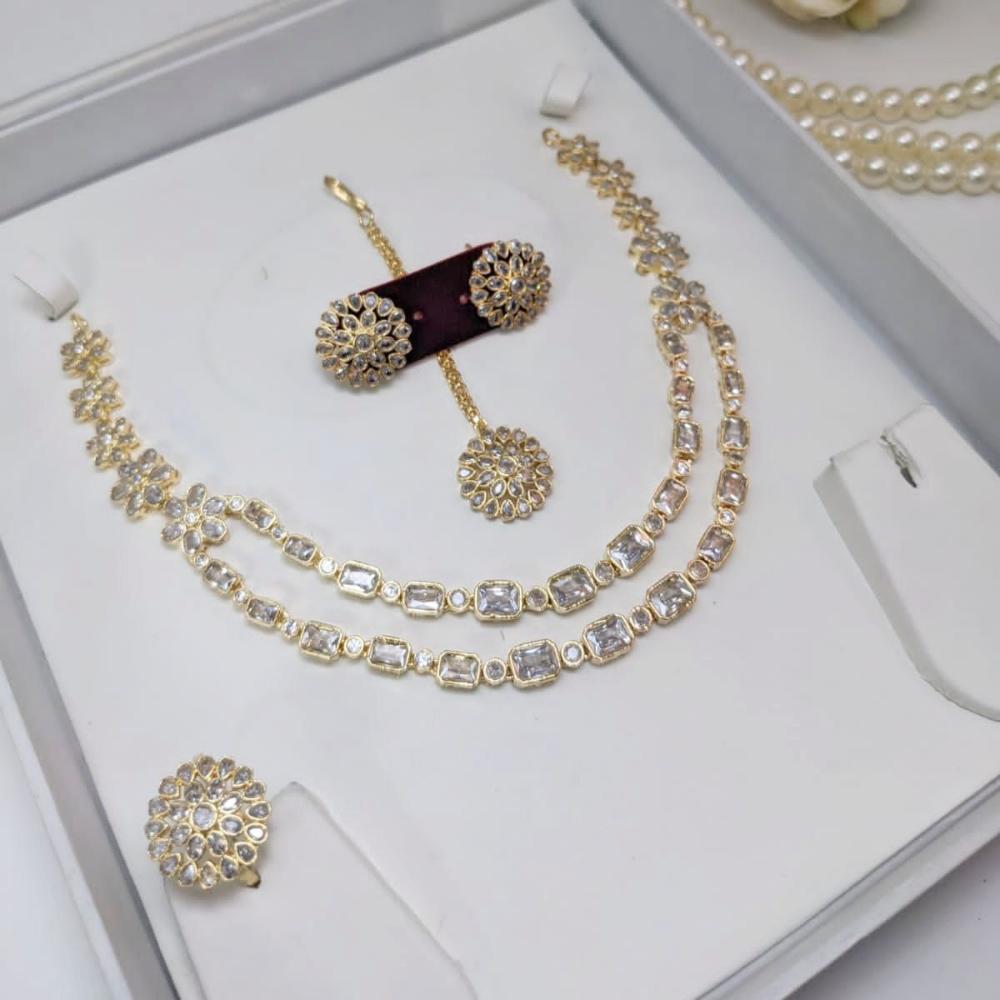 Aamrapali Glamour Gold Plated Shine Crystal Stone Necklace Set