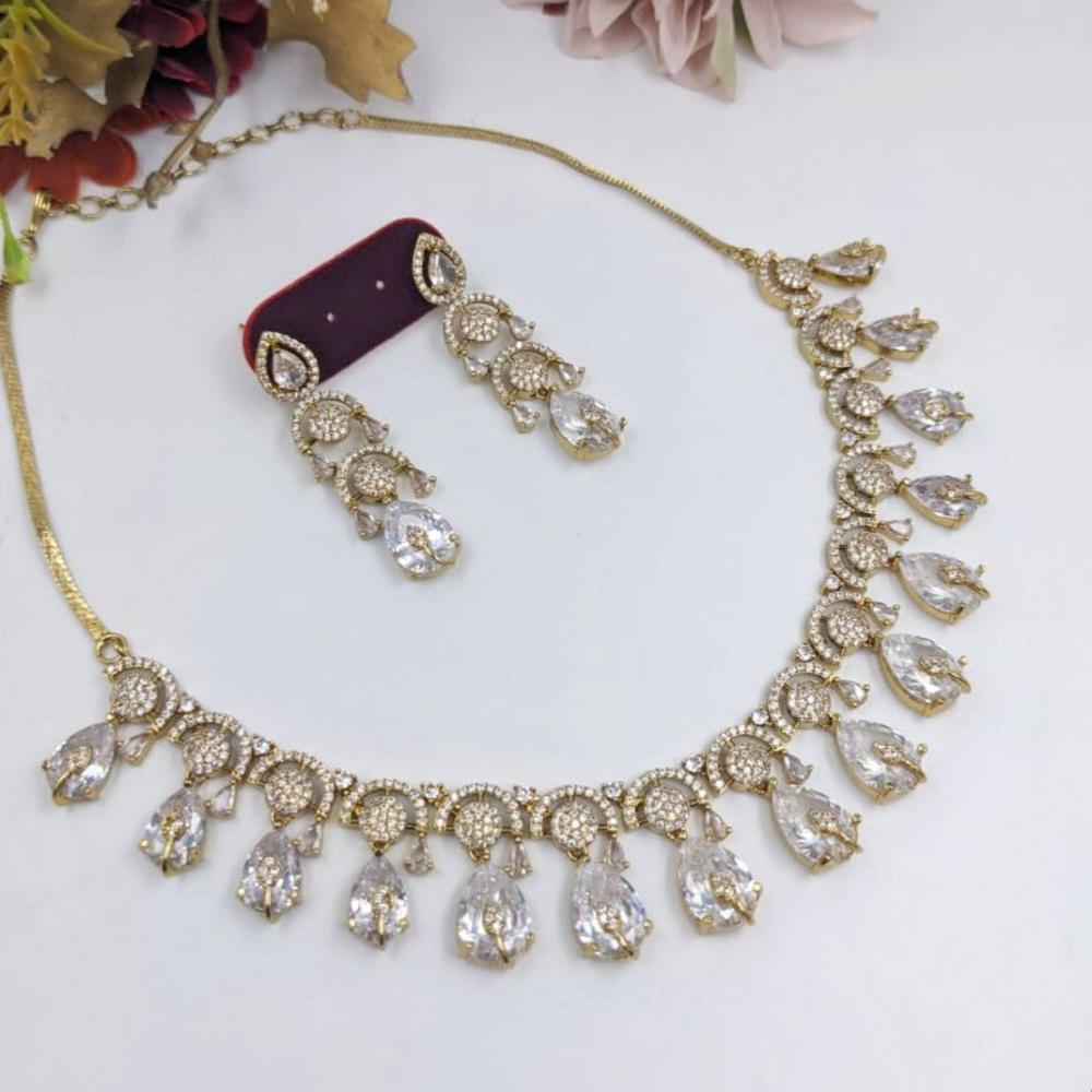 Aamrapali Glamour Gold Plated Shine American Diamond Necklace Set