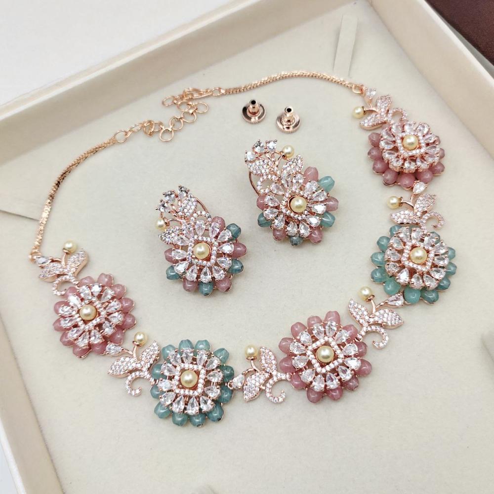 Aamrapali  Bold & Brilliant American Diamond And Pearl  Necklace Set