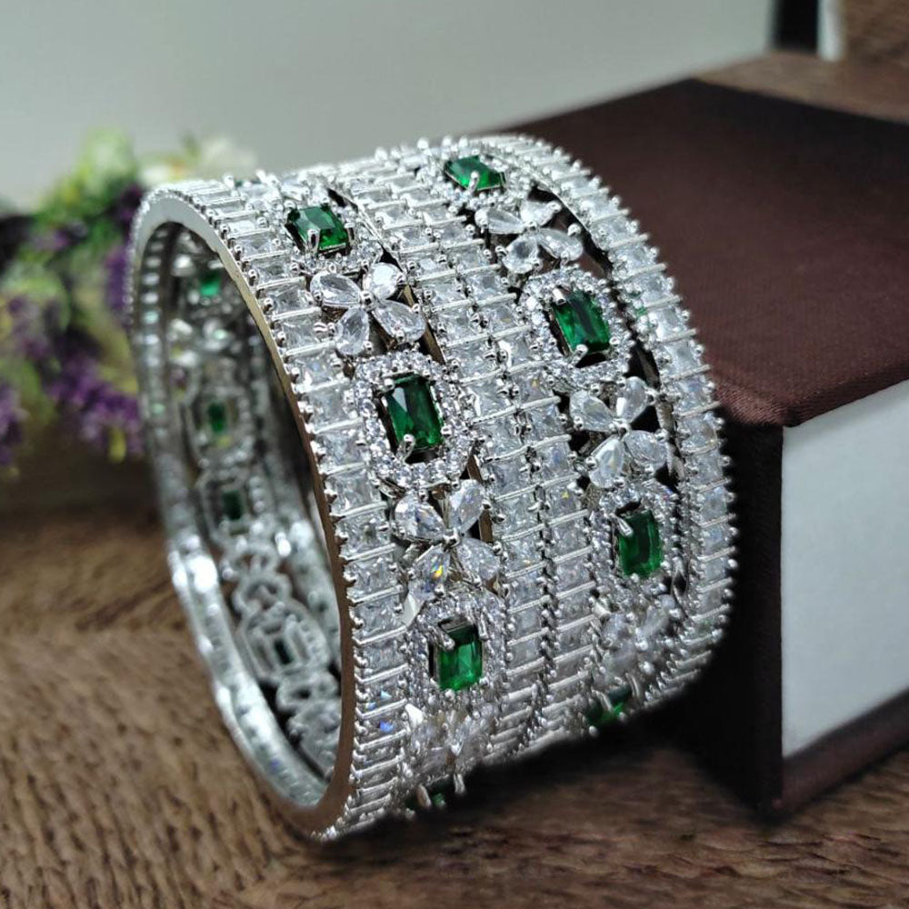 Aamrapali Glamorous Rhodium Coated Shimmering American Diamond Bangles Set