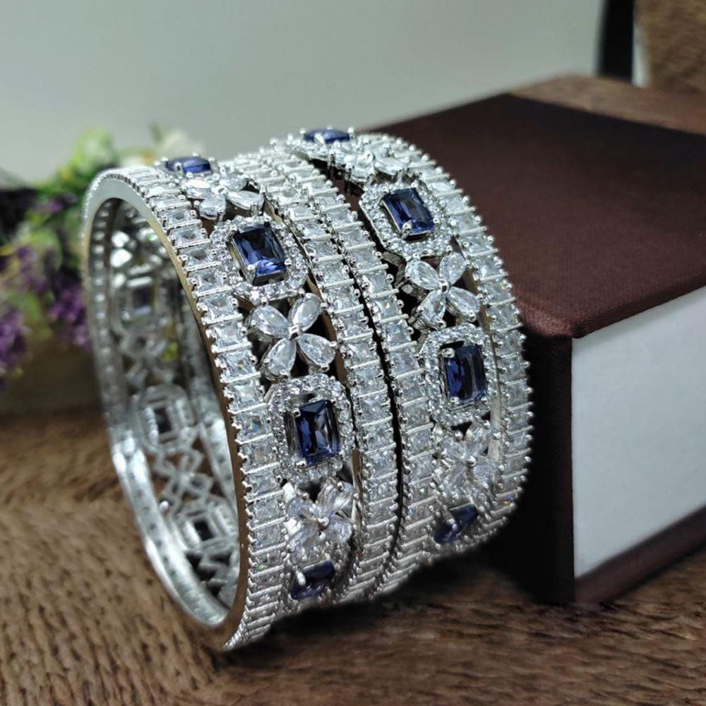 Aamrapali Glamorous Rhodium Coated Shimmering American Diamond Bangles Set