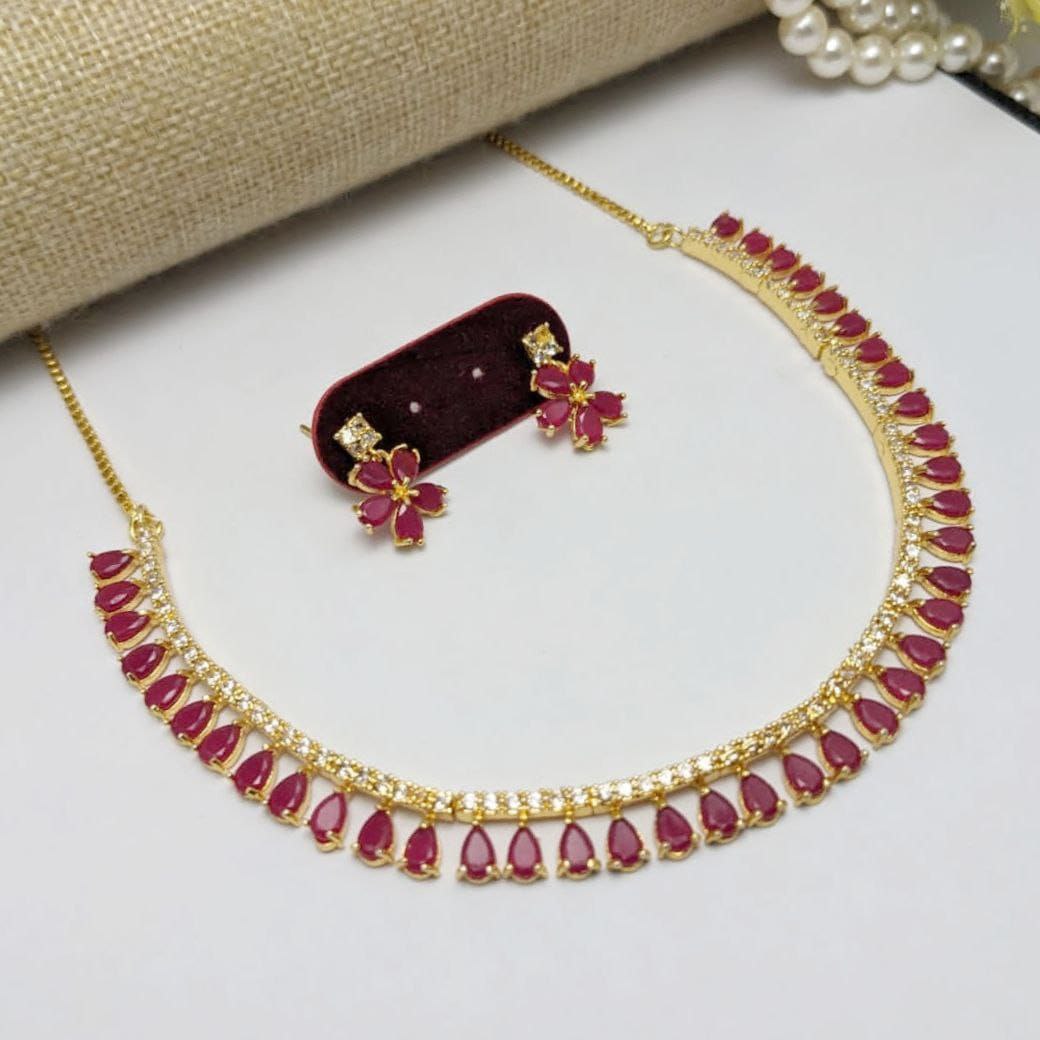 Aamrapali Elegant Teardrop Necklace and Floral Earrings Set  