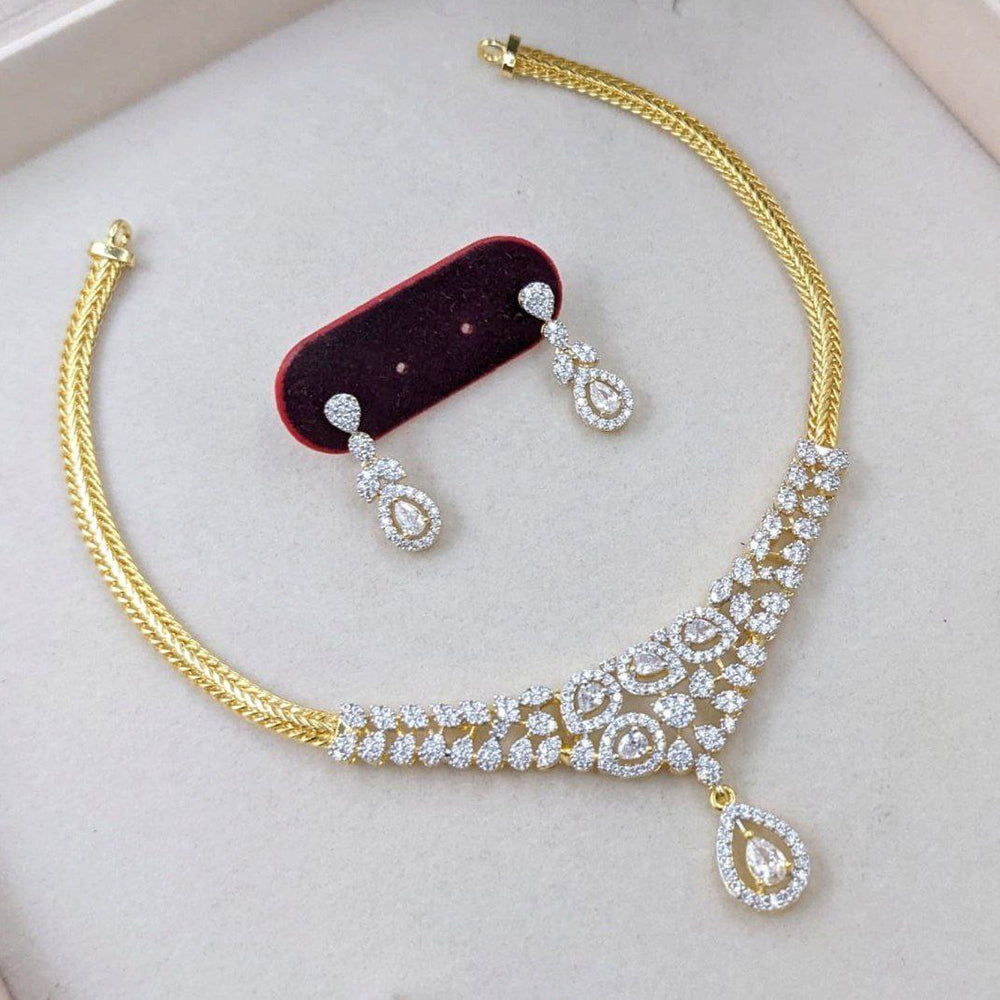 Aamrapali American Diamond Sparkling Teardrop Necklace Set and Earrings