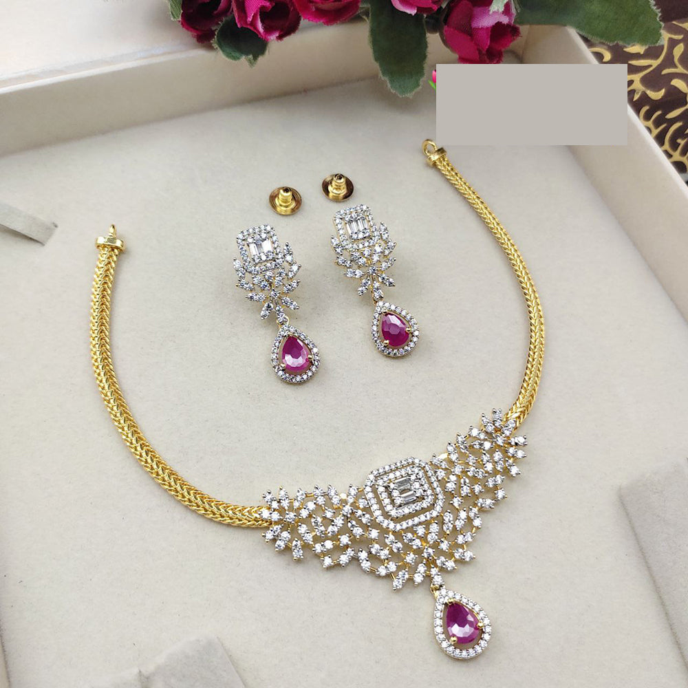 Aamrapali American Diamond Sparkling Teardrop Necklace Set and Earrings