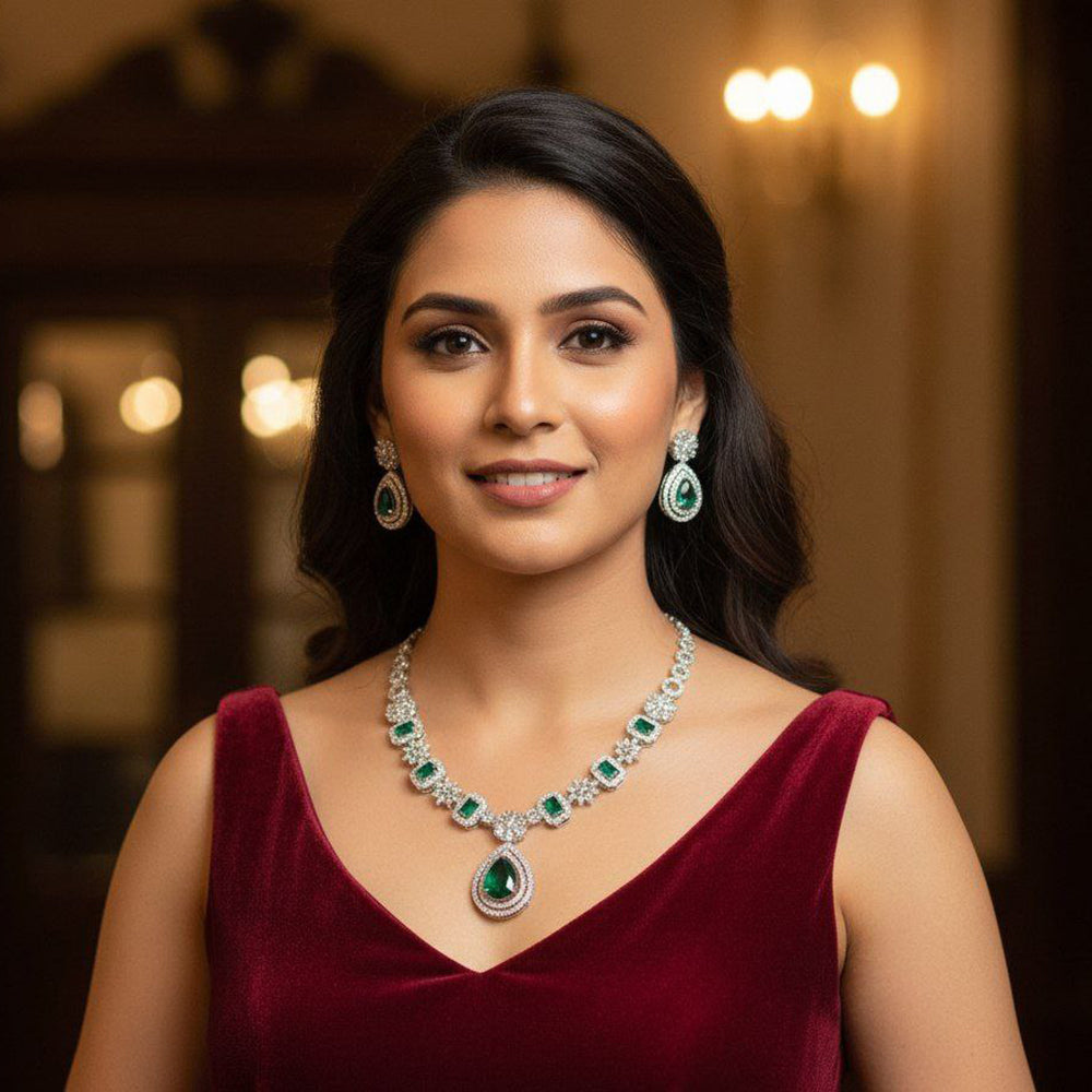 Aamrapali Glamorous American Diamond Delicate Necklace Set