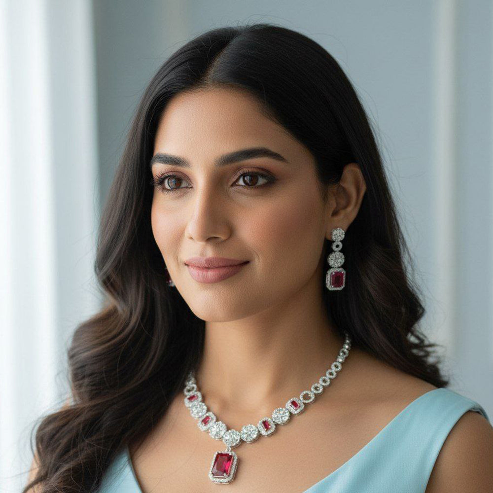 Aamrapali Glamorous American Diamond Delicate Necklace Set