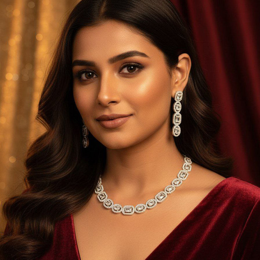 Aamrapali Glamorous American Diamond Delicate Necklace Set