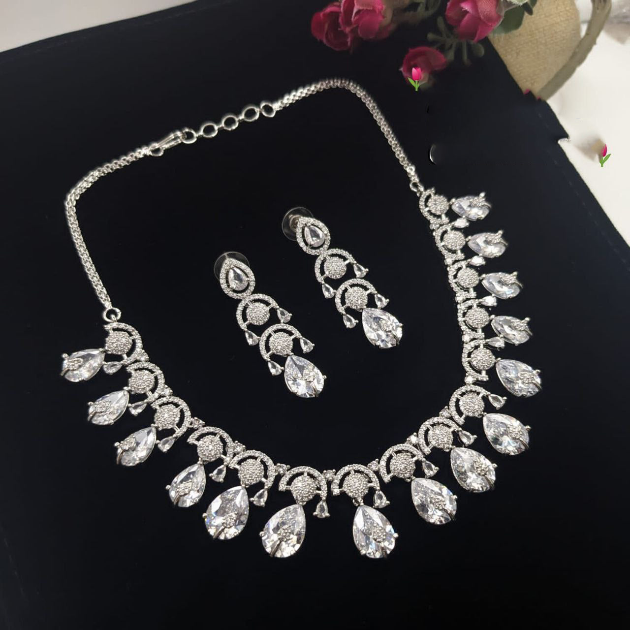 Aamrapali Glamorous American Diamond Delicate Necklace Set