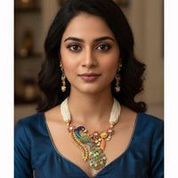 Aamrapali Premium Peacock Design Kundan And Pearl Necklace Set