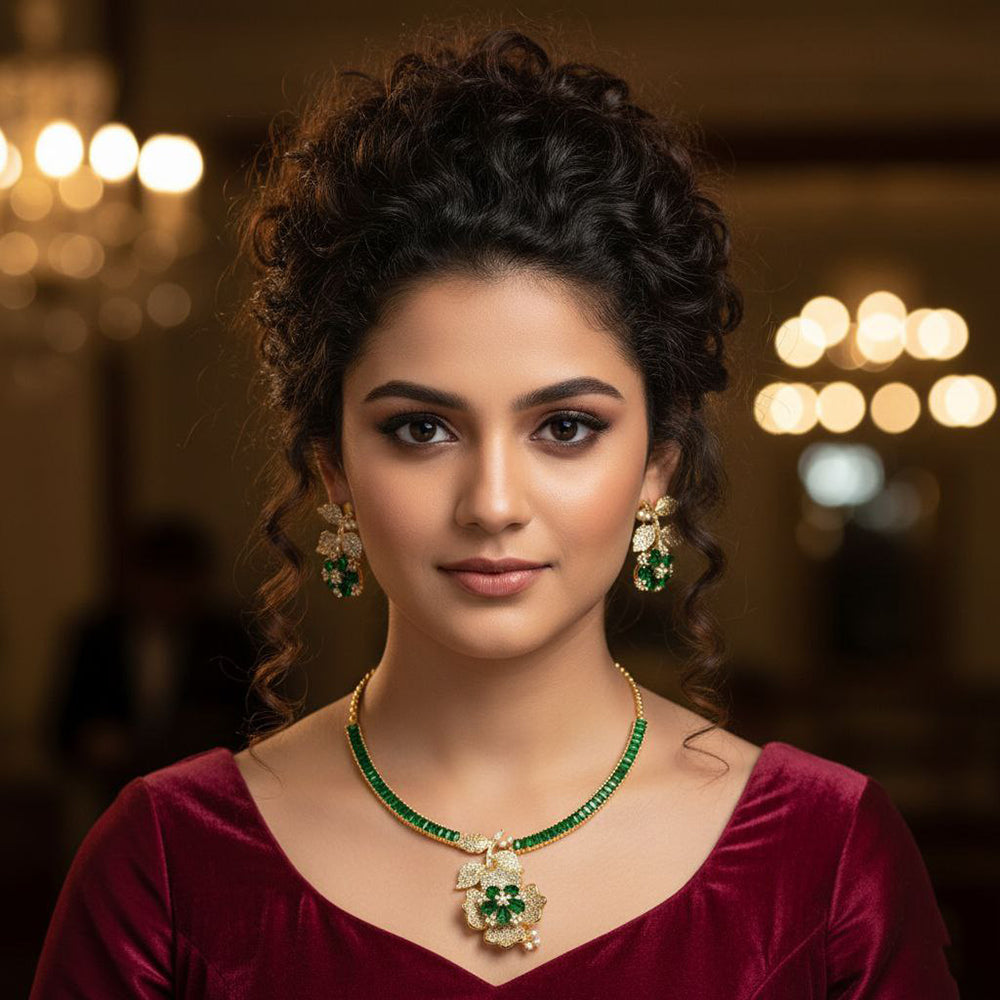 Aamrapali Beautiful Floral American Diamond Necklace Set