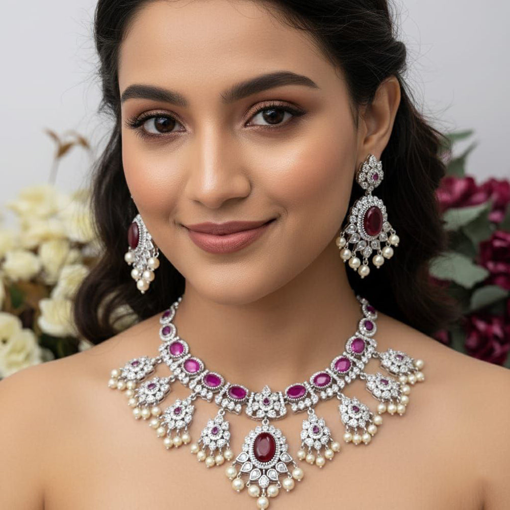 Aamrapali Elegant Pota Stone And Pearl Necklace Set
