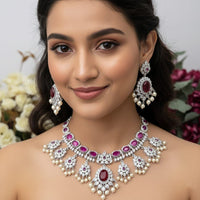 Aamrapali Elegant Pota Stone And Pearl Necklace Set