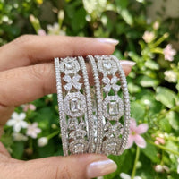 Aamrapali Elegant Rhodium Finish American Diamond Bangles Set