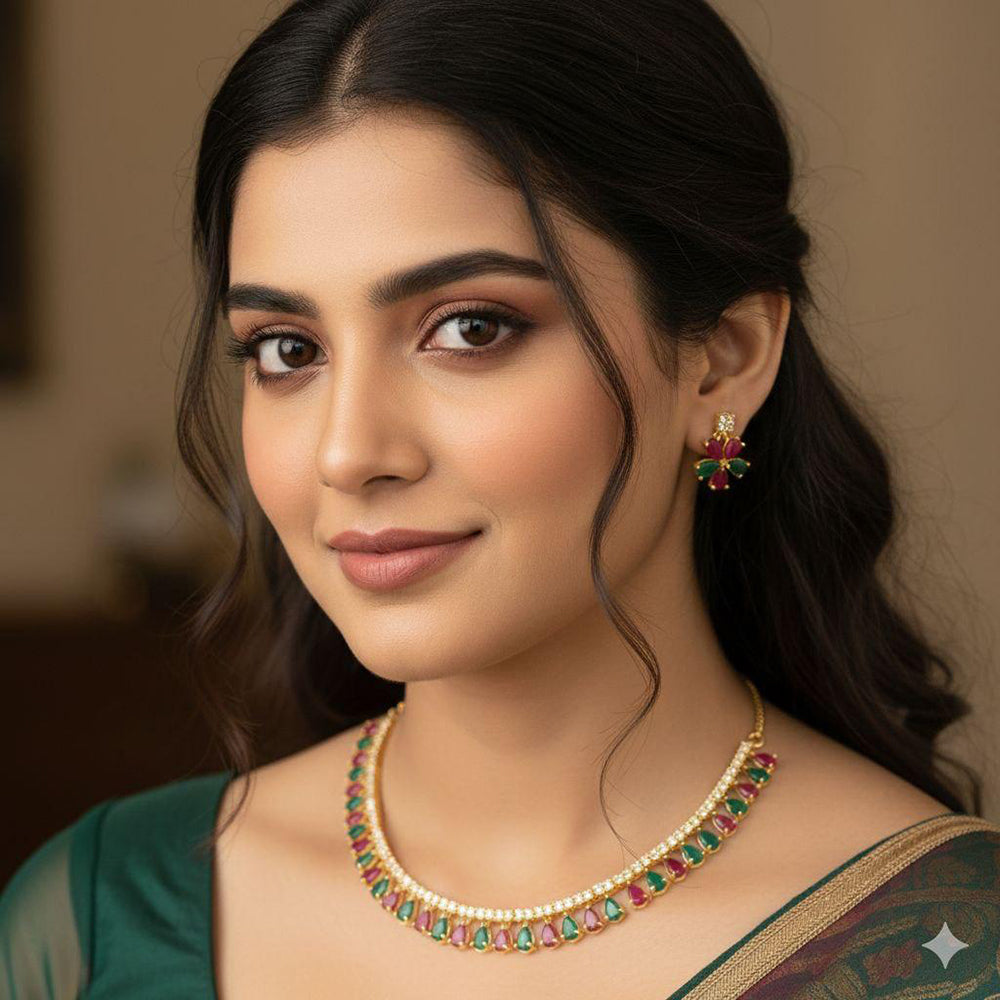 Aamrapali Shimmer Crystal Stone Necklace Set