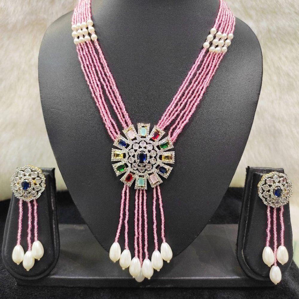 Aamrapali Luxe Royal American Diamond And Pearl Long Necklace Set