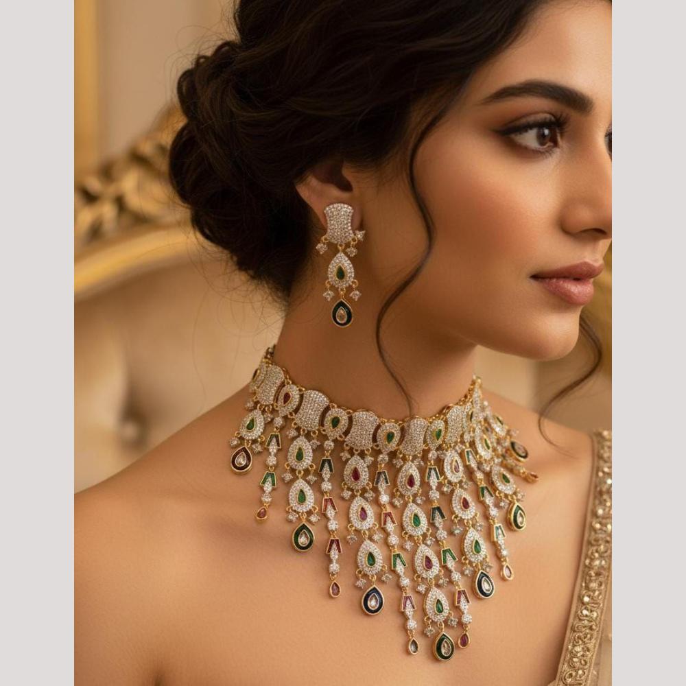 Aamrapali Glamorous Austrian Stone And Meenakari Choker Necklace Set