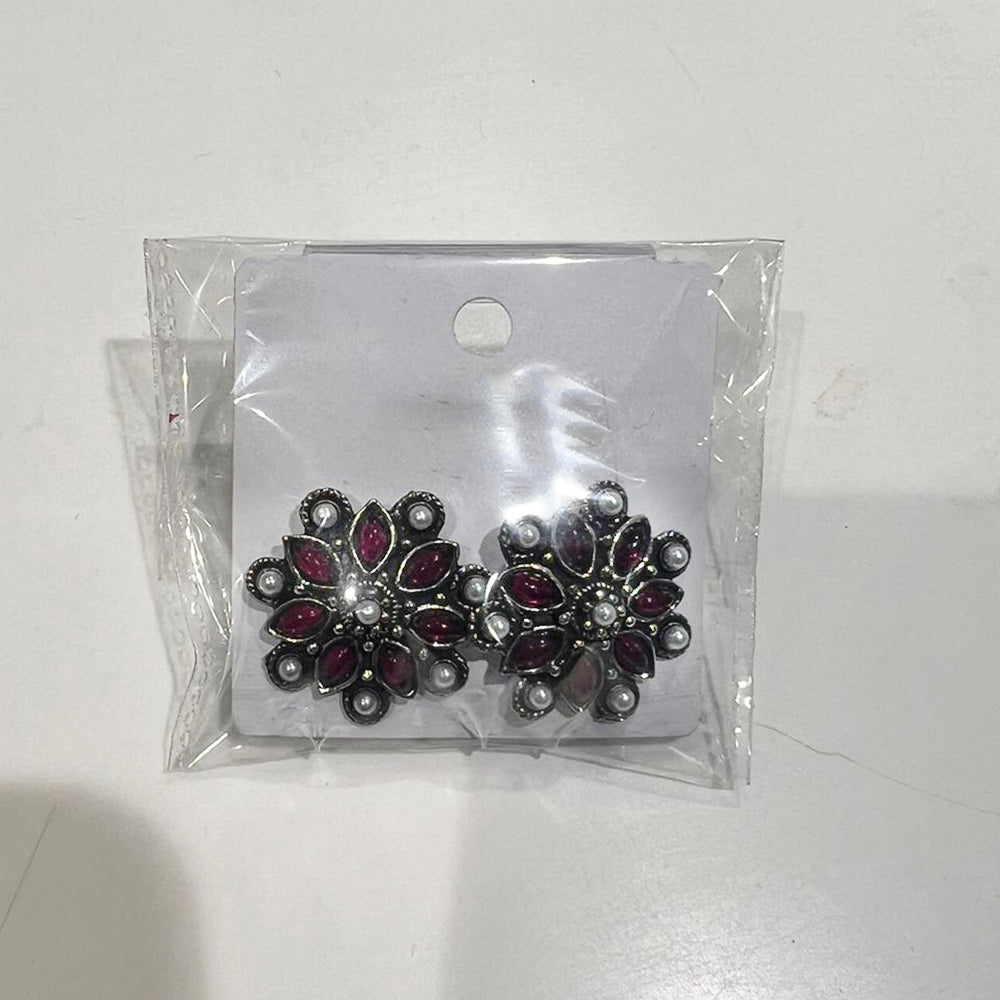 Shrisha Oxidised Plated Pota Stone Stud Earrings