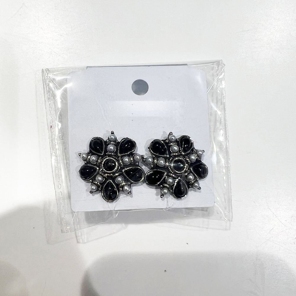 Shrisha Oxidised Plated Pota Stone Stud Earrings
