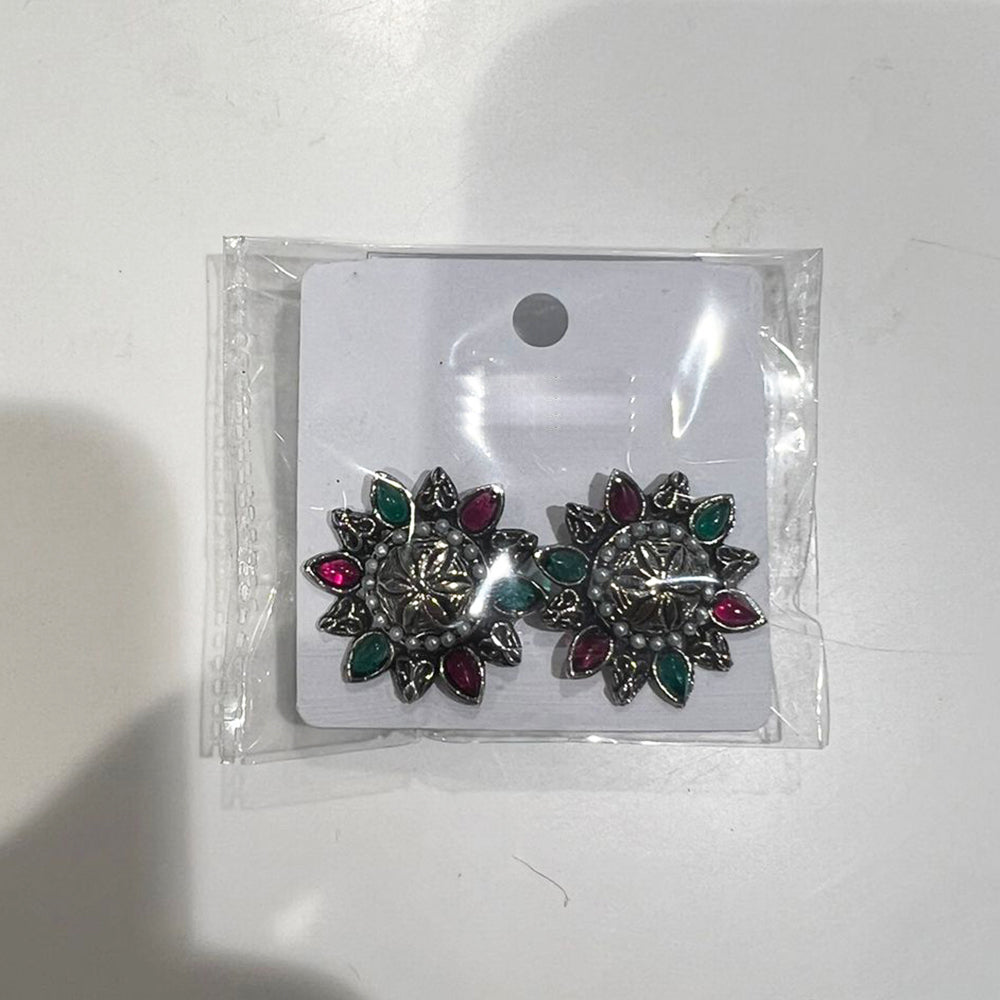Shrisha Oxidised Plated Pota Stone Stud Earrings
