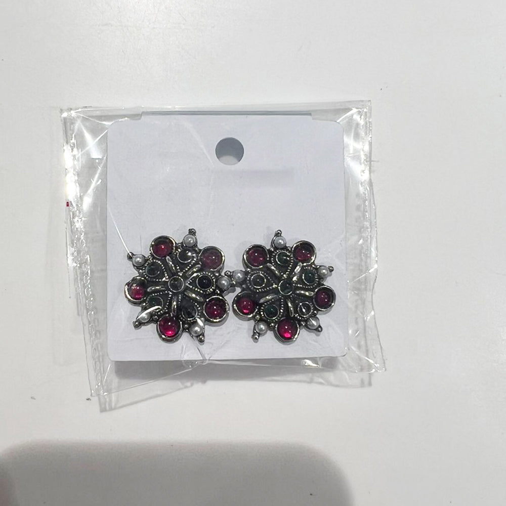 Shrisha Oxidised Plated Pota Stone Stud Earrings