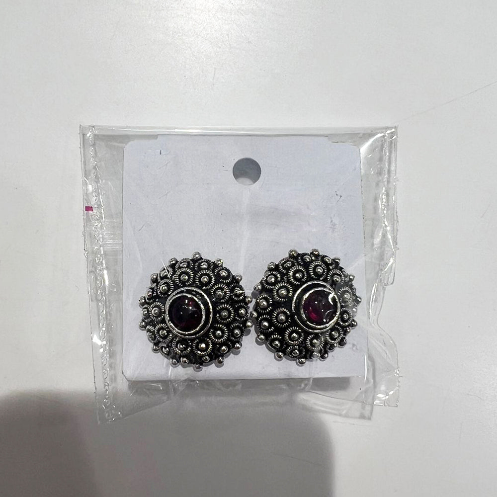 Shrisha Oxidised Plated Pota Stone Stud Earrings