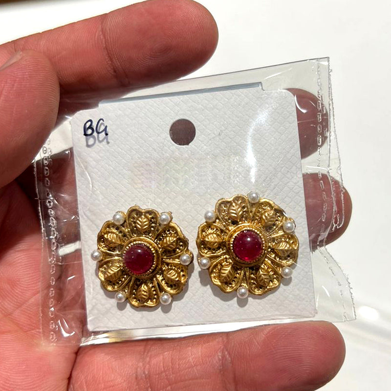 Shrisha Gold Plated Pota Stone  Stud Earrings