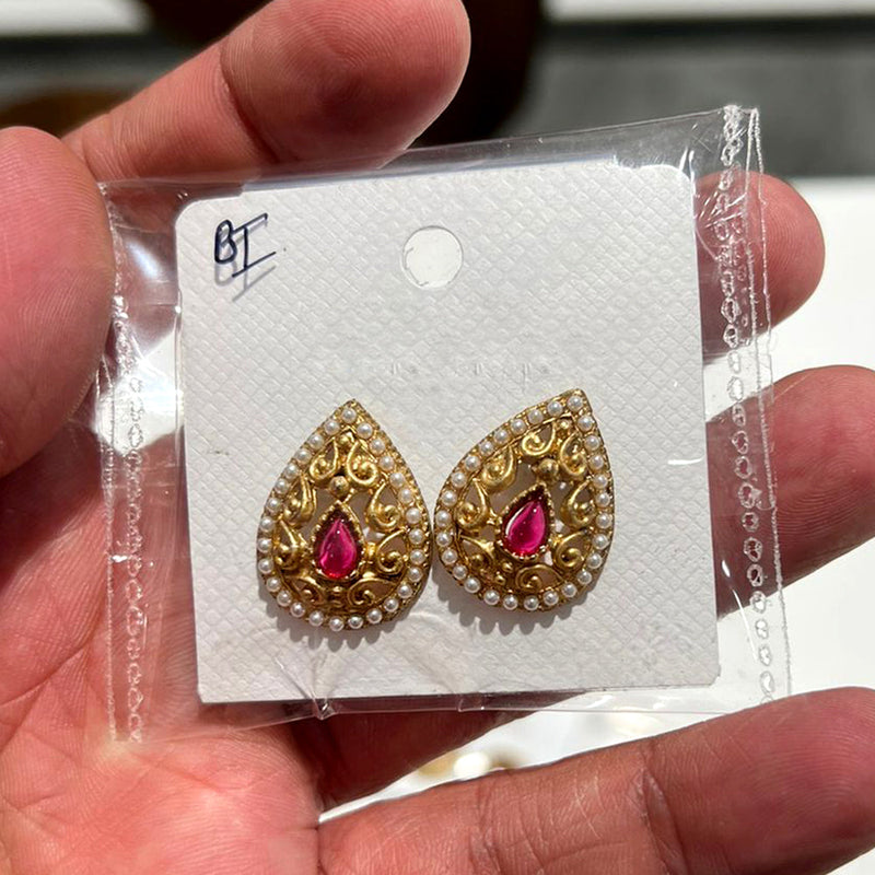 Shrisha Gold Plated Pota Stone  Stud Earrings