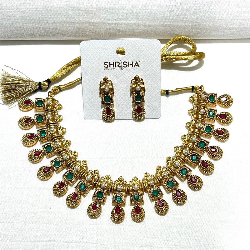 Shrisha Gold Plated Pota Stone Necklace Set