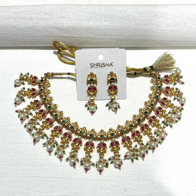 Shrisha Gold Plated Pota Stone Necklace Set