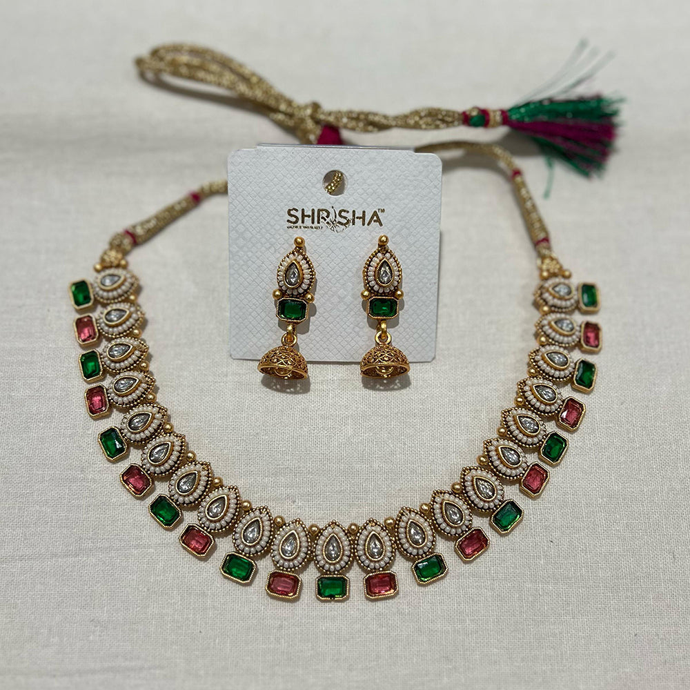 Shrisha Ethnic Gold Plated Stunning Crystal Stones Necklace Set