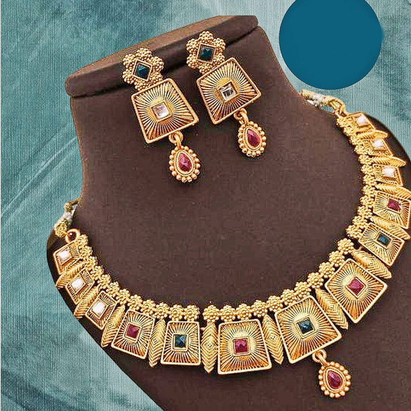 Kavyanjali Jewels Gold Plated Pota Stone Necklace Set