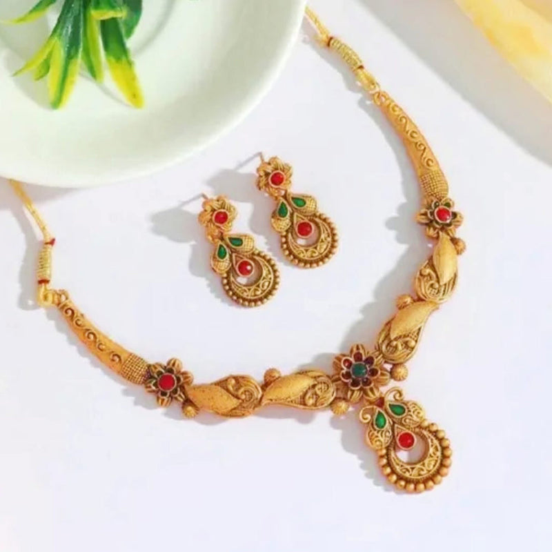 Kavyanjali Jewels Gold Plated Pota Stone Necklace Set