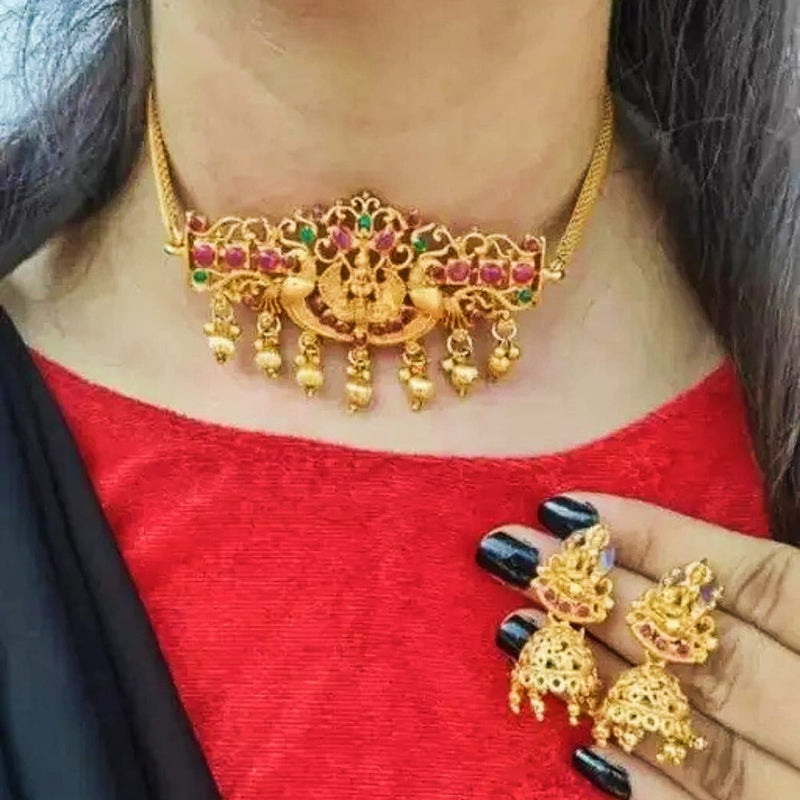 Kavyanjali Jewels Gold Plated Pota Stone Temple Choker Necklace Set