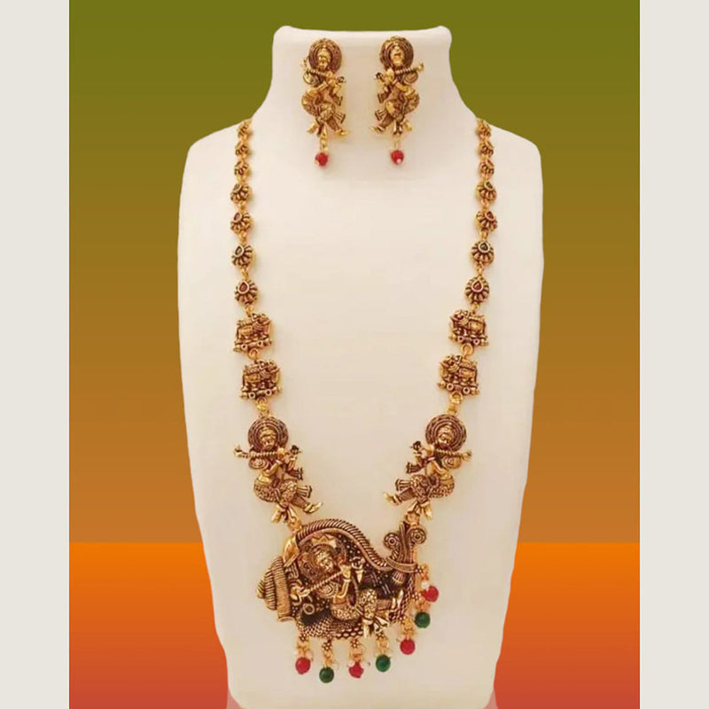 Kavyanjali Jewels Gold Plated Pota Stone Temple Long Necklace Set