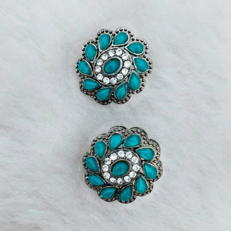 Marudhar Creations Oxidised Plated Pota Stone Stud Earrings