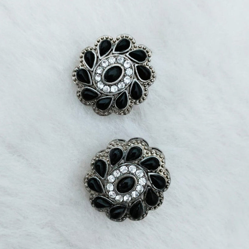 Marudhar Creations Oxidised Plated Pota Stone Stud Earrings