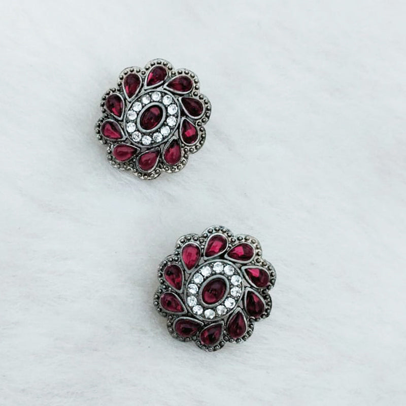 Marudhar Creations Oxidised Plated Pota Stone Stud Earrings